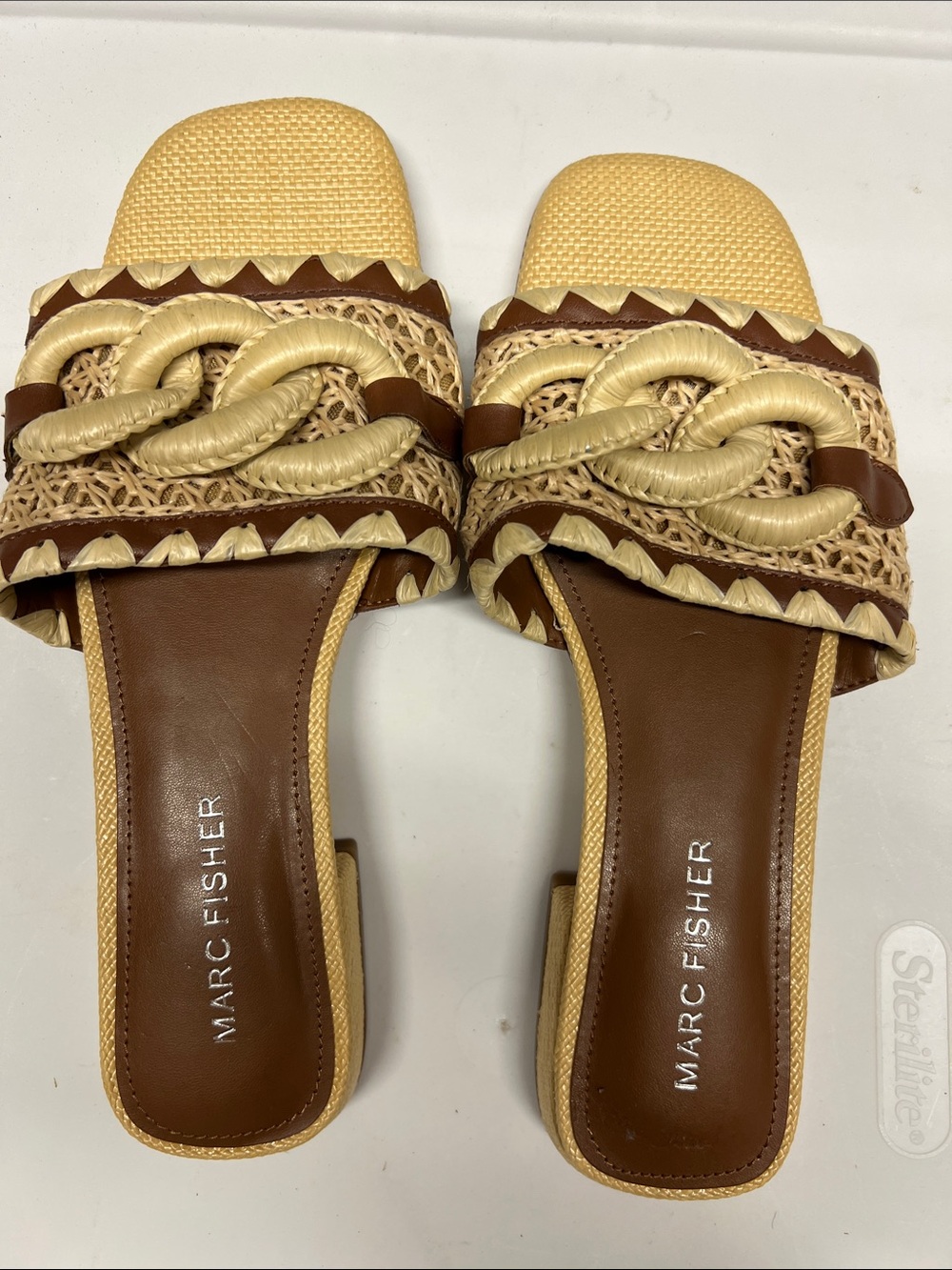 Marc Fisher Tan & Brown Braided Slide Mules